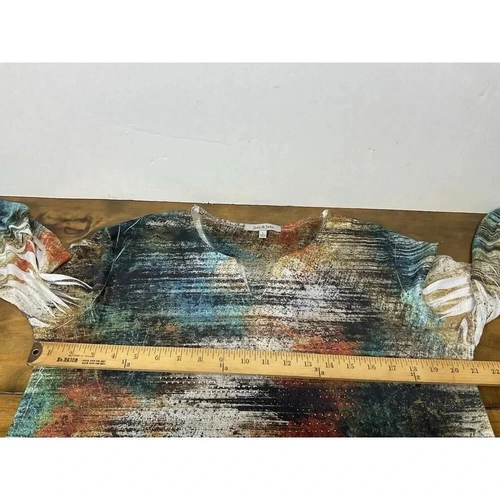 Jess and Jane Womens Large Watercolor Abstract Rhinestone Print Tunic Top - Picture 8 of 11